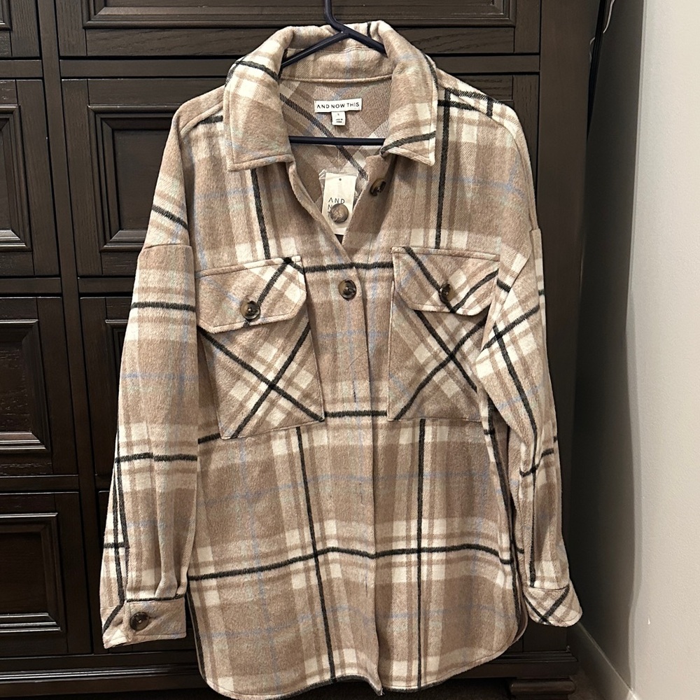 NWT And Now This Plaid Beige Utility Jacket